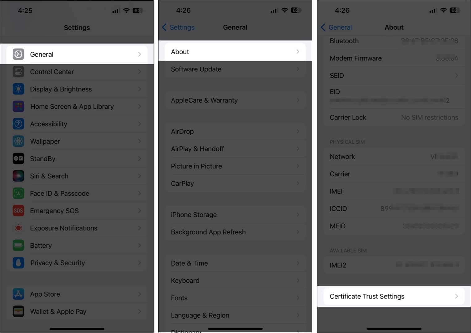 Check Certificate Trust Settings on iPhone