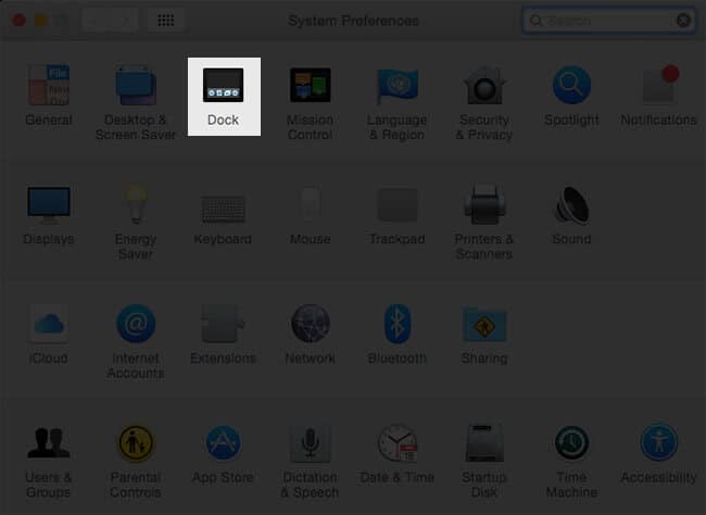 Click on Dock in Mac System Preferences