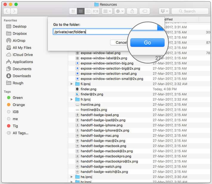 Click on Go button by typing commands in Resources folder on mac