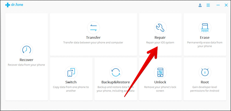 Click on Repair in drfone Software