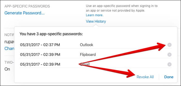 Click on the remove icon If you want to remove all the passwords click on Revoke All