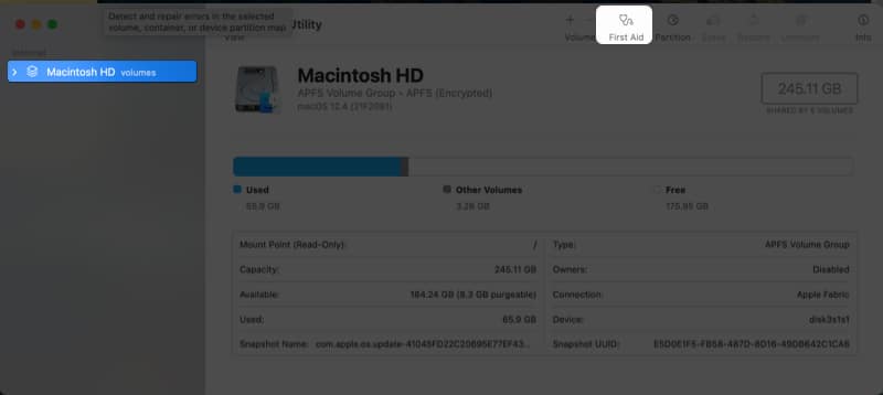 Click the First Aid icon on Mac