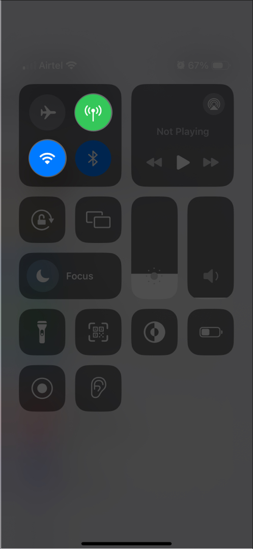 Connect to Wi Fi or Mobile Network from Control Center