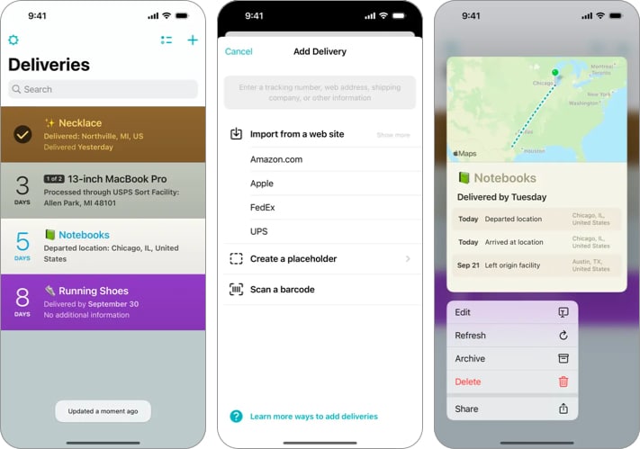 Deliveries a package tracker