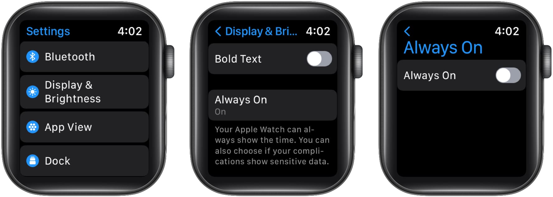 Disable AOD Always on display on Apple Watch