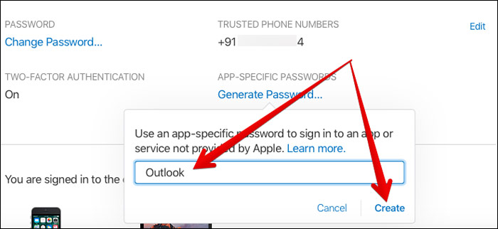 Enter a label for the password then click on create