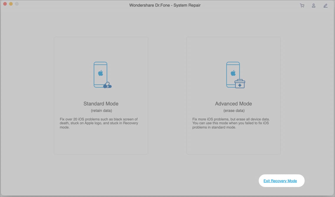 Exit recovery mode from Dr Fone system repair