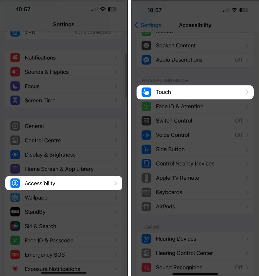 Go to Accessibility Tap Touch