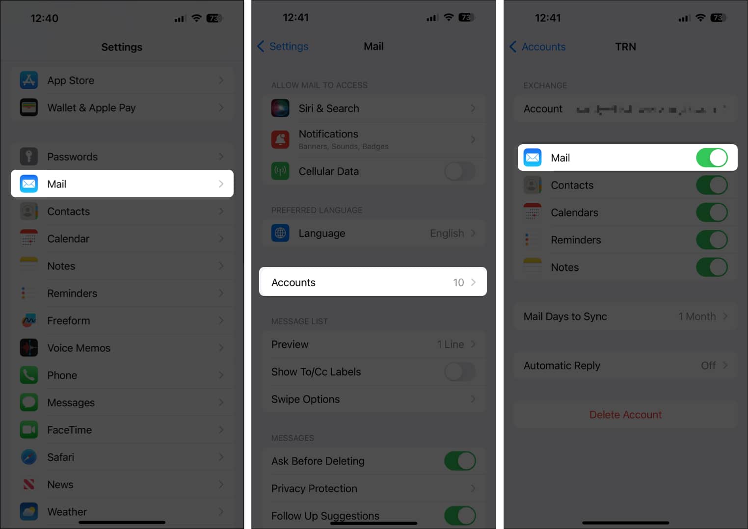 Go to Mail select Accounts and select the email account on iPhone