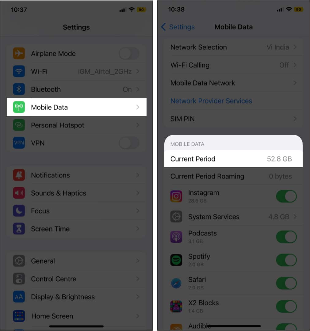 How to check cellular data usage on iPhone