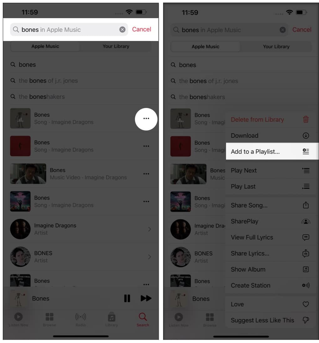 Method 2  In music app search song tap three dot and add to playlist
