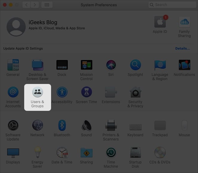 Open Apple Menu and click User  Groups from Mac System Preferences