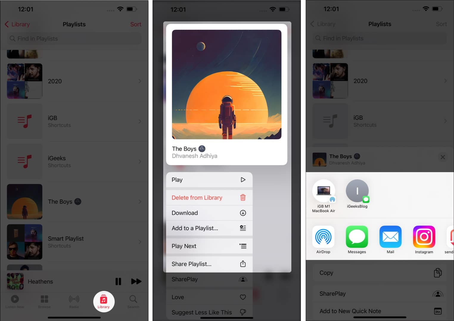 Open Apple music tap Library Press and hold the playlist tap share playlist choose how you want to share