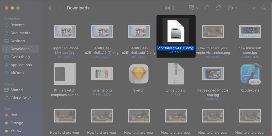 Open Finder and select apps with dmg or pkg on mac