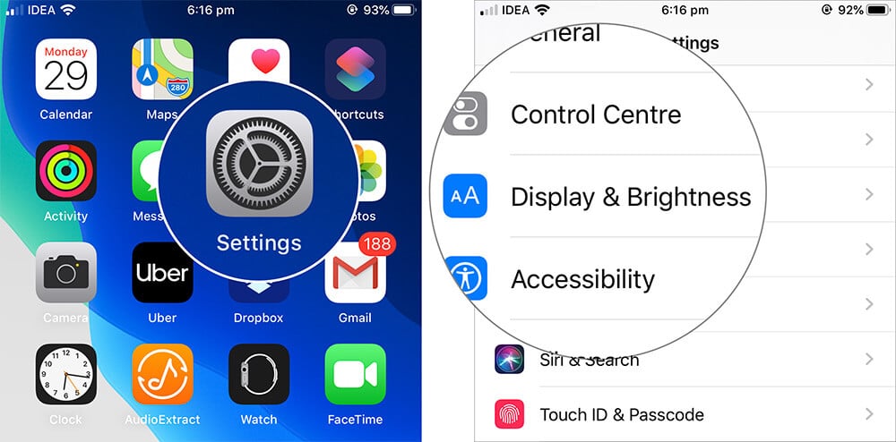 Open Settings on iPhone and Tap on Display and Brightness