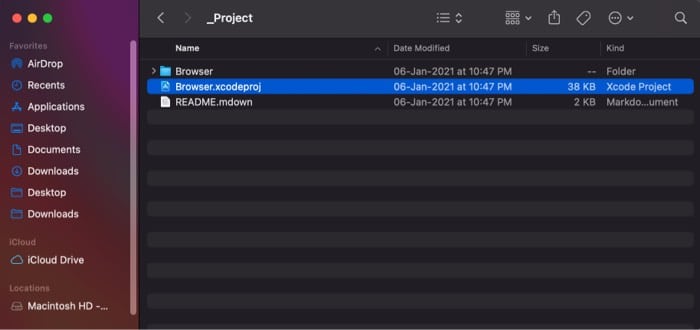 Open the Browserxcodeproj file on Mac