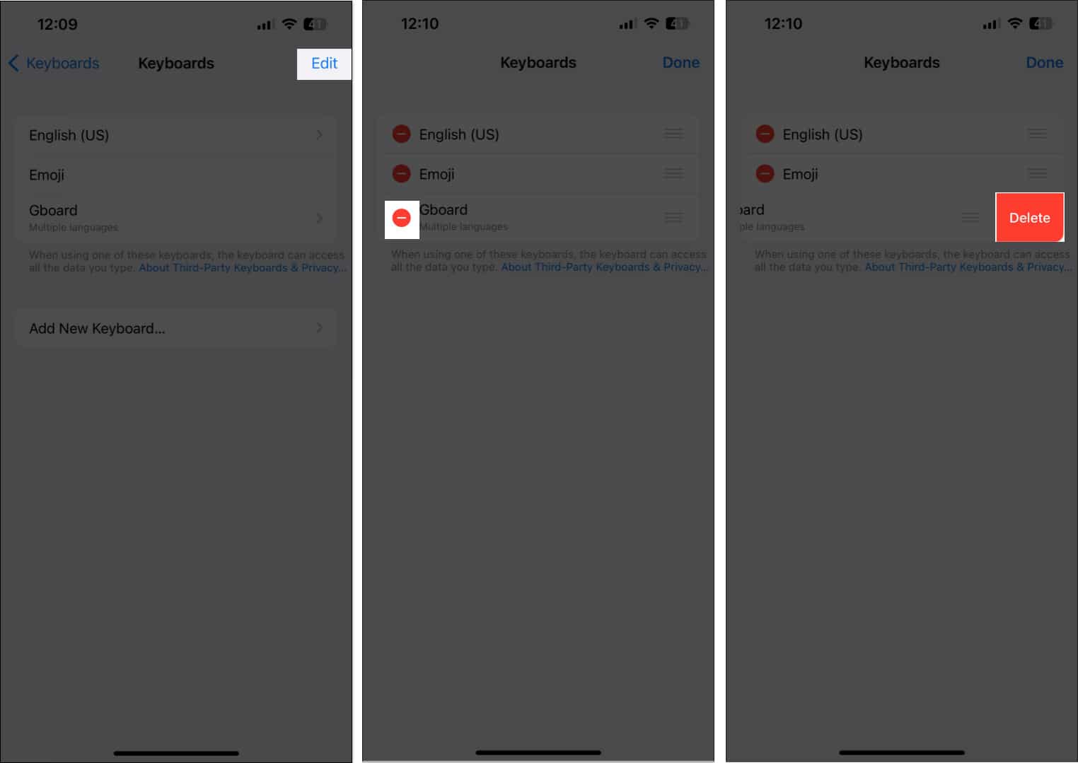 Remove Third Party Keyboard on iPhone