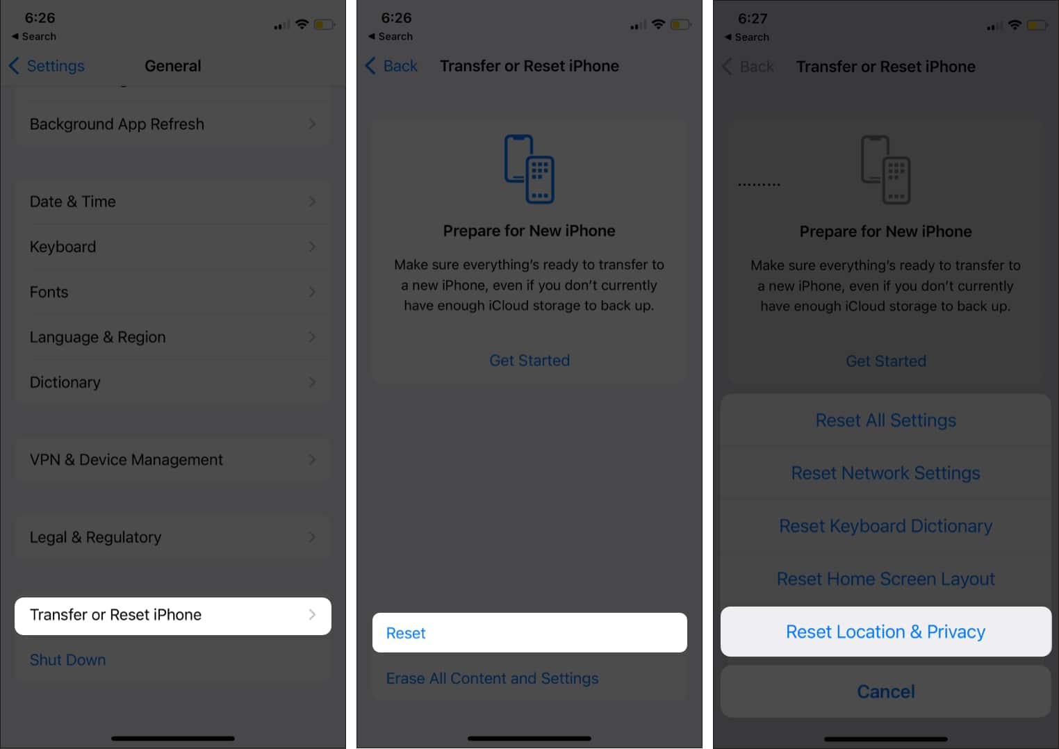 Reset iPhone Location  Privacy Settings