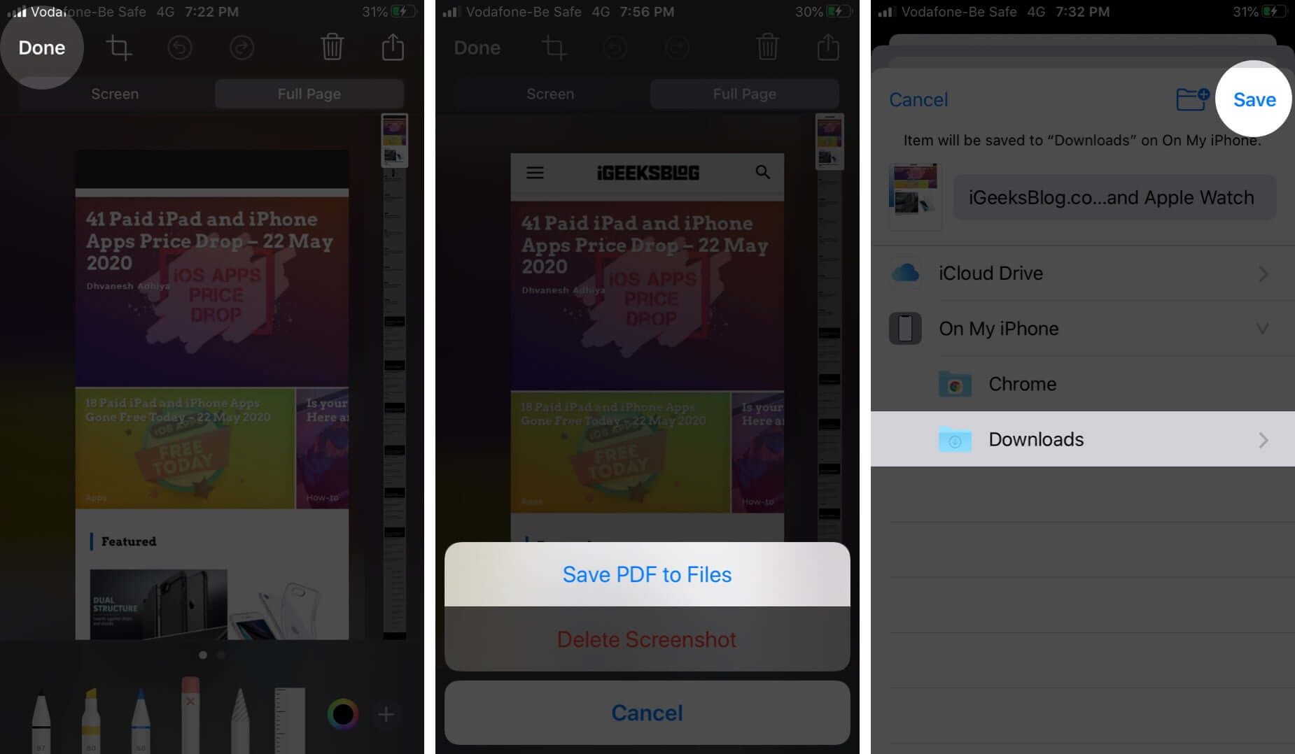 Save Full Page Screenshot as PDF in iOS 13 Safari on iPhone