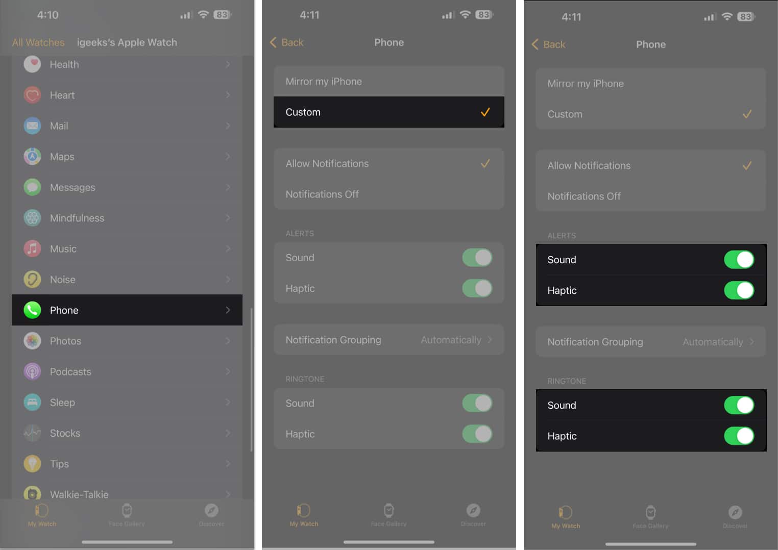 Tap Phone Custom enable Alerts and Ringtones
