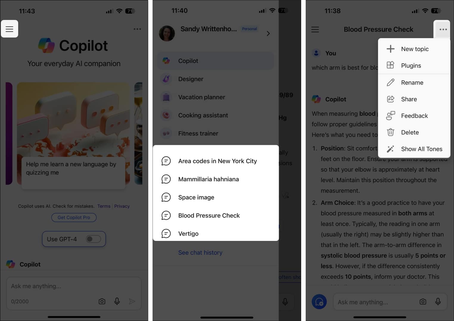 Tap menu you will see the your history toward the bottom select any conversation and reopen it and tap three dots