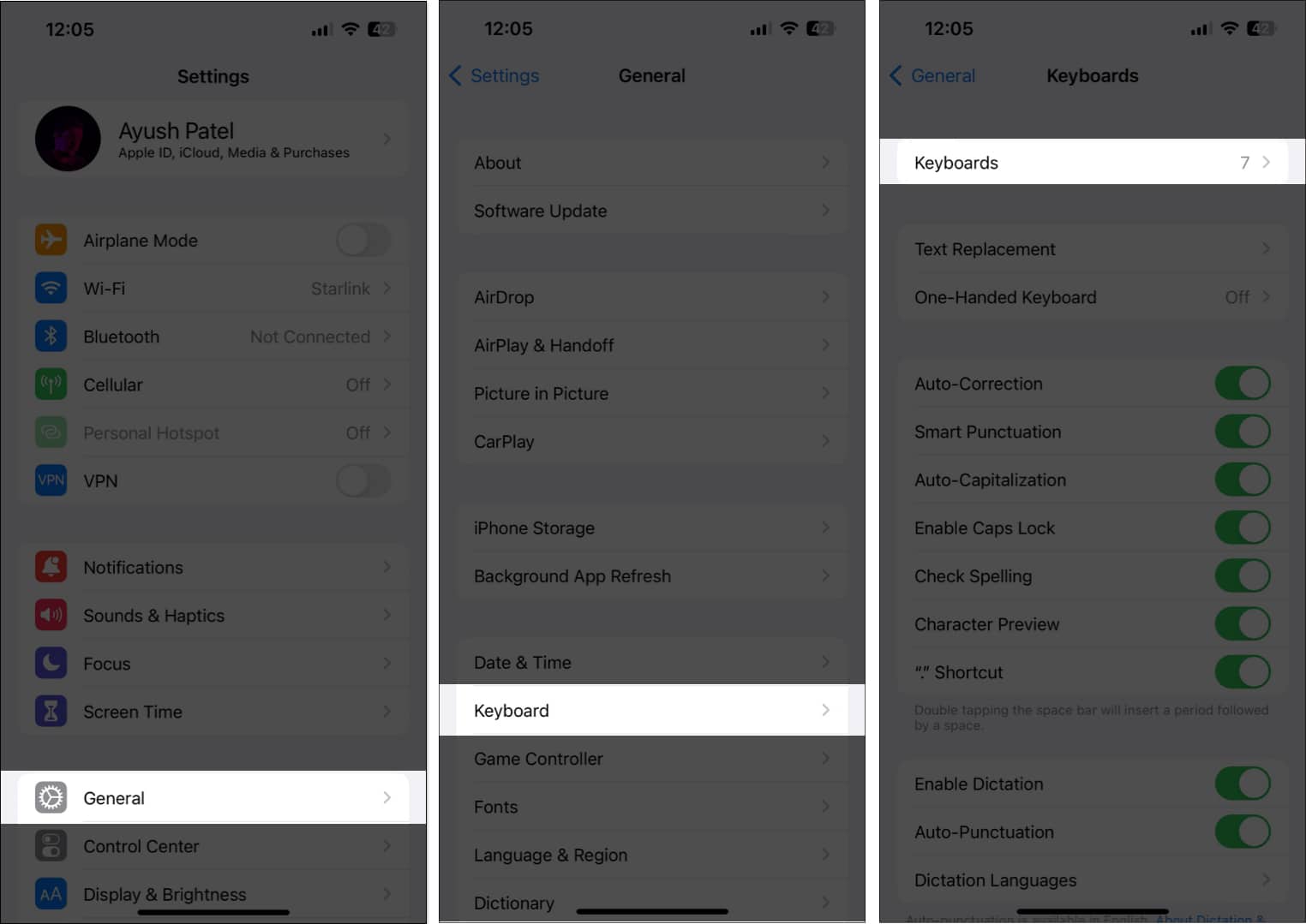 Tap on General Keyboard keyboards on iPhone