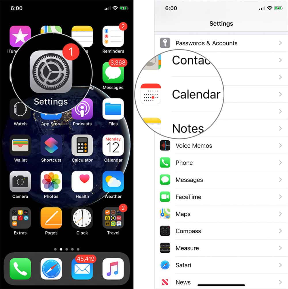 Tap on Settings then Calendar on iPhone or iPad
