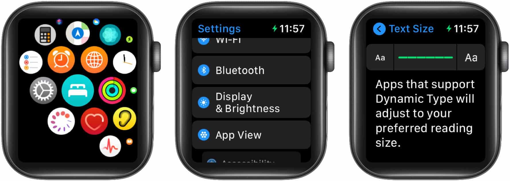 To increase text size using Apple Watch