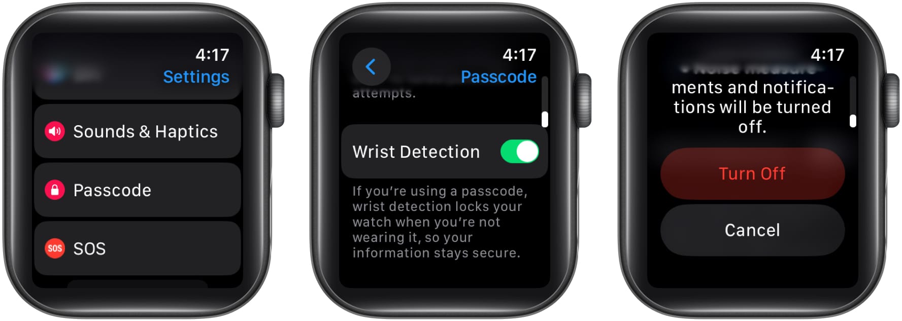 Toggle off wrist detection in apple watch