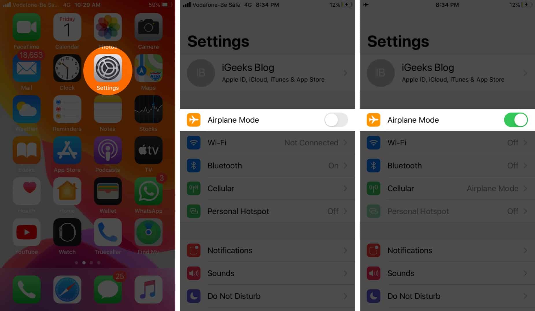Turn on Airplane Mode on iPhone