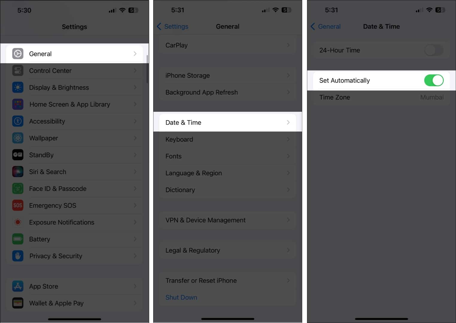 Setting iPhone to update date and time automatically