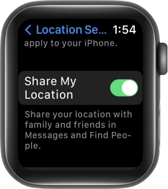 Turn on the toggle for Share My Location on Apple Watch