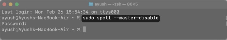 Type sudo spctl   master disable in Terminal on mac and press return