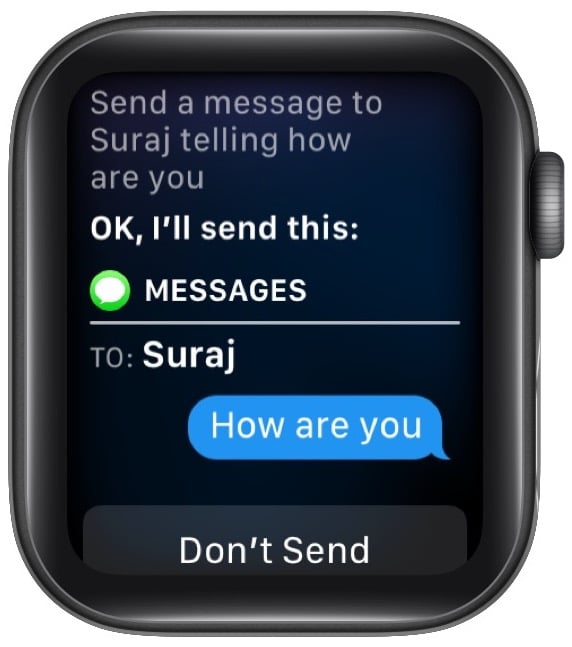 Ask Siri to Send a message to contact name with desired message