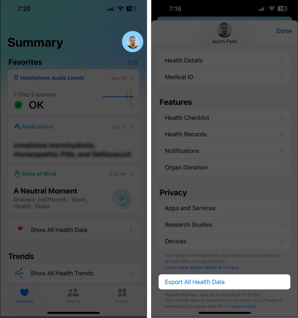 export all health data