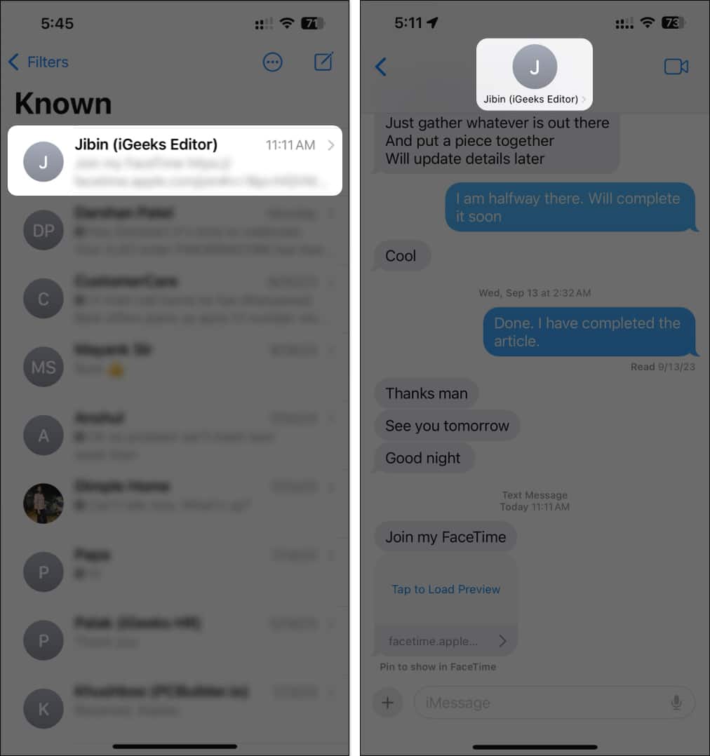 go to message thread