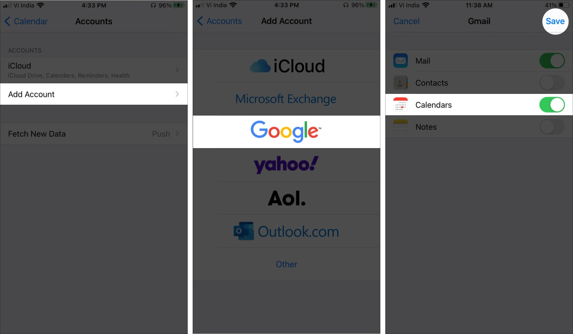 Re add Google Account to Solve Calendar Sync Issues