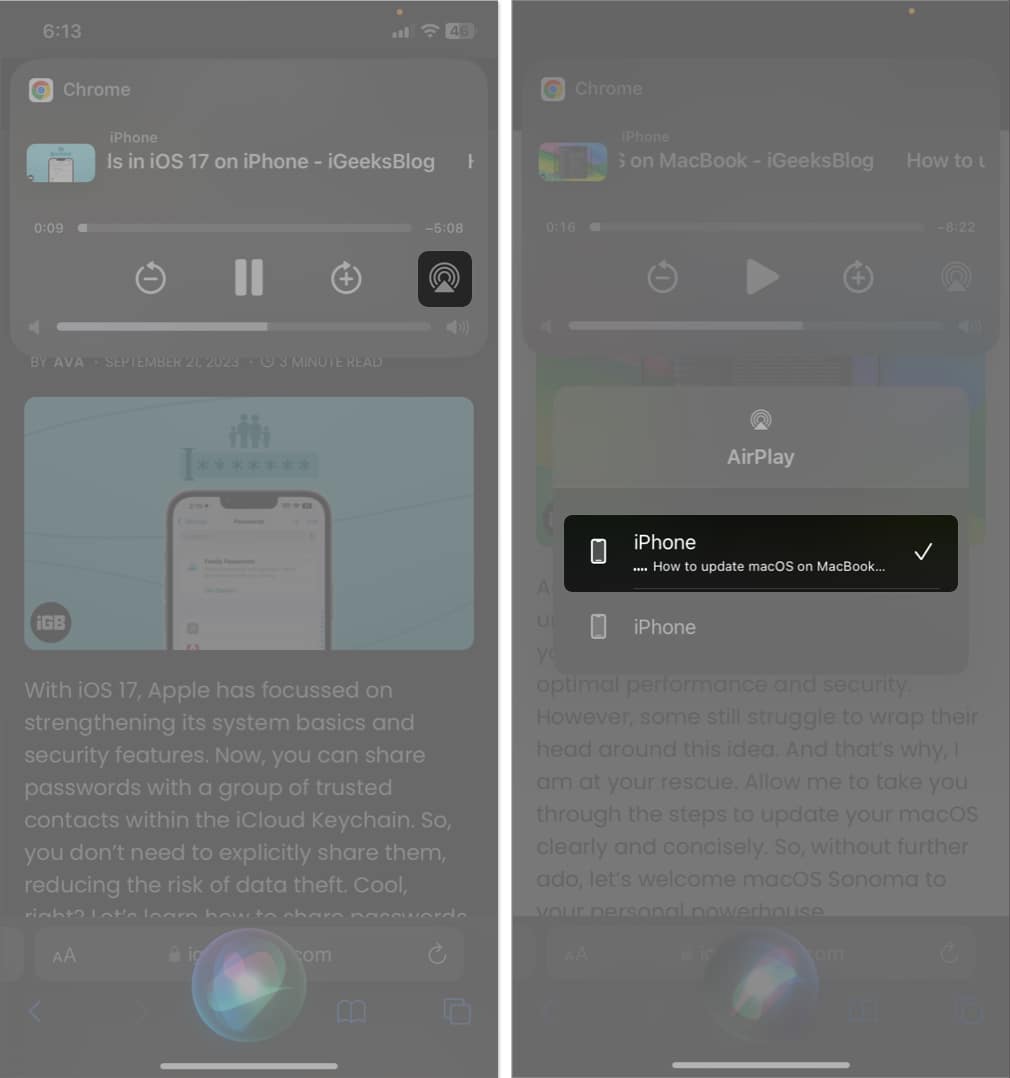 tap airplay select device in safari