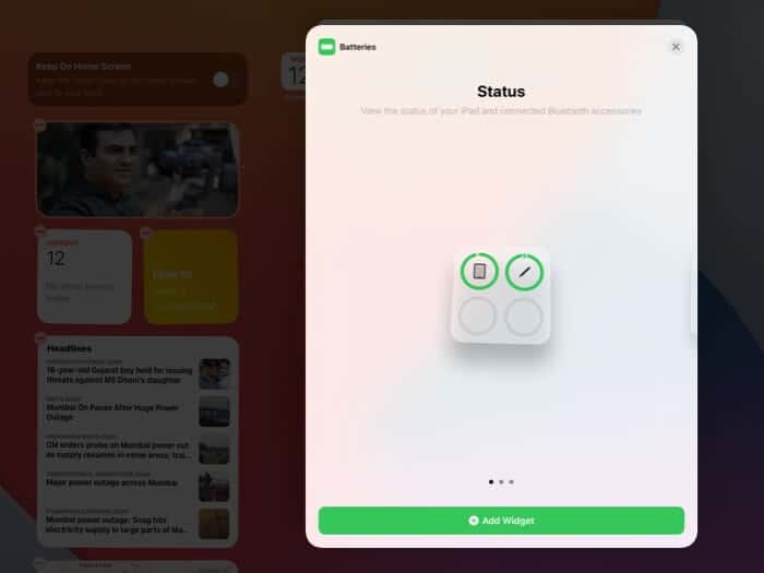 Tap on Add Widget on iPad