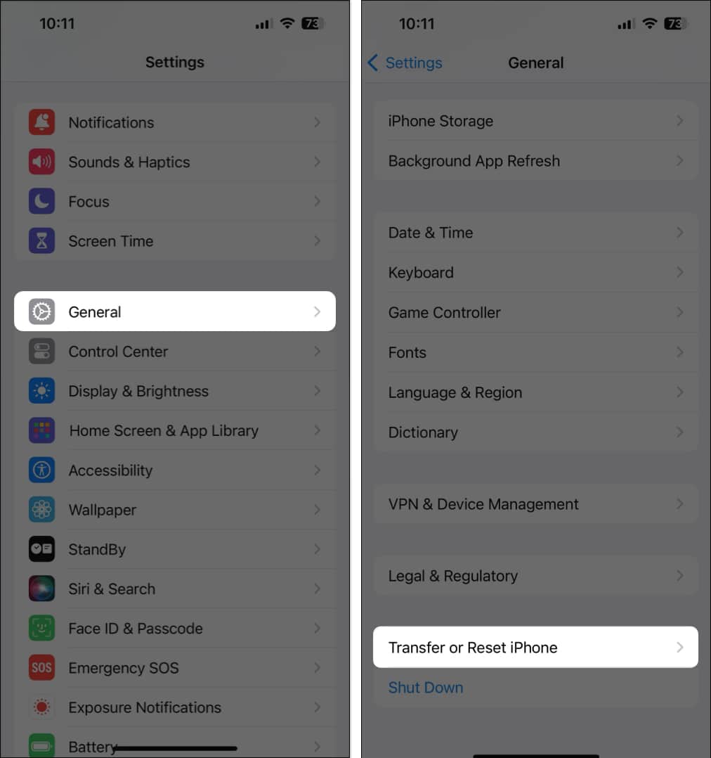 trasnfer or reset iphone