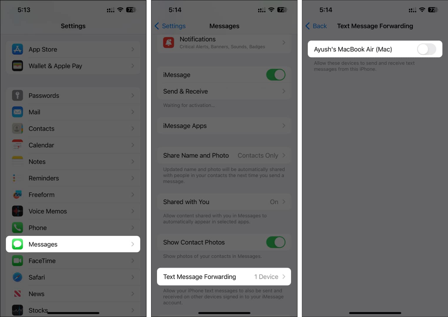 turn off text message forwarding