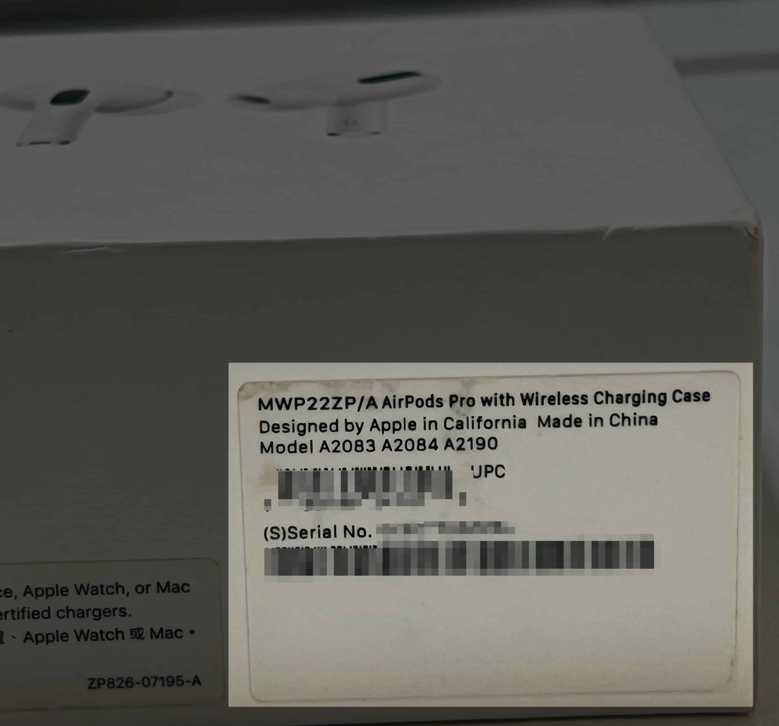 AirPods Pro Serial number from original box