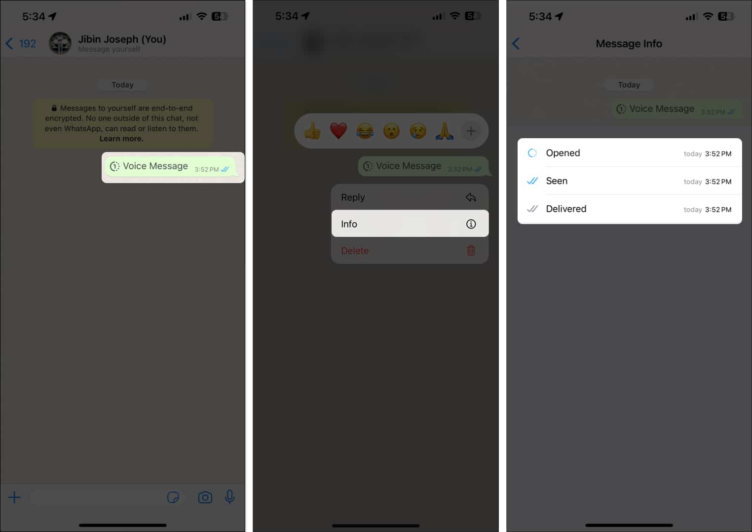 Check for Blue tick mark under message long press message tap info and see the time of read message