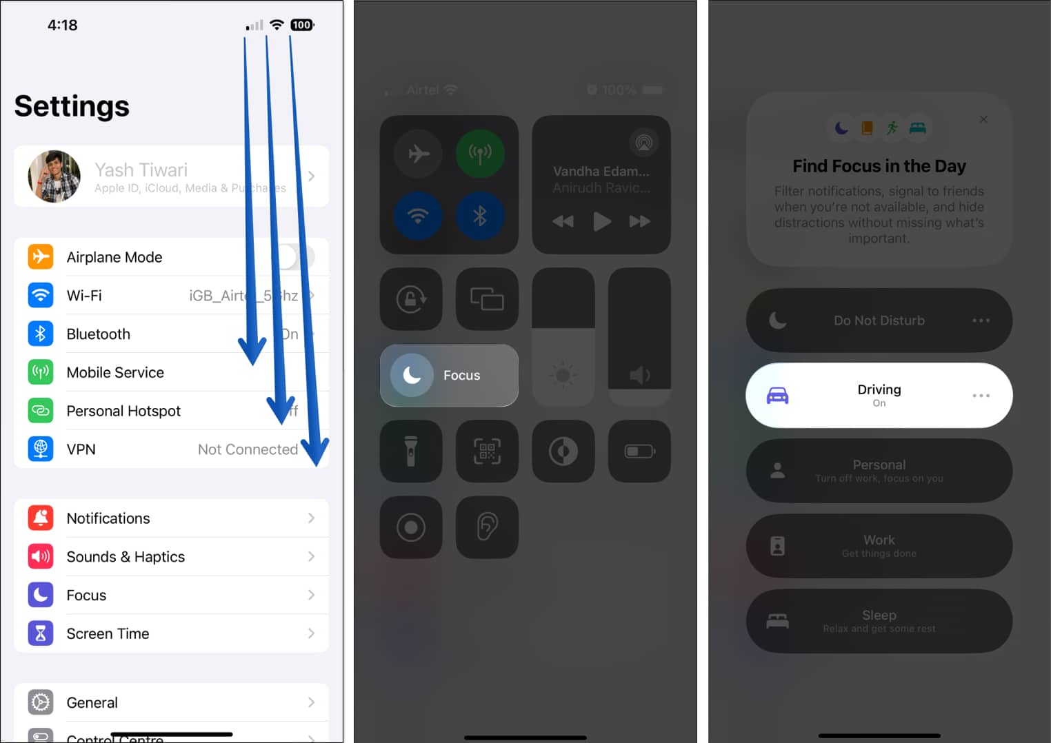Enable Driving Focus Mode from Control Center 1