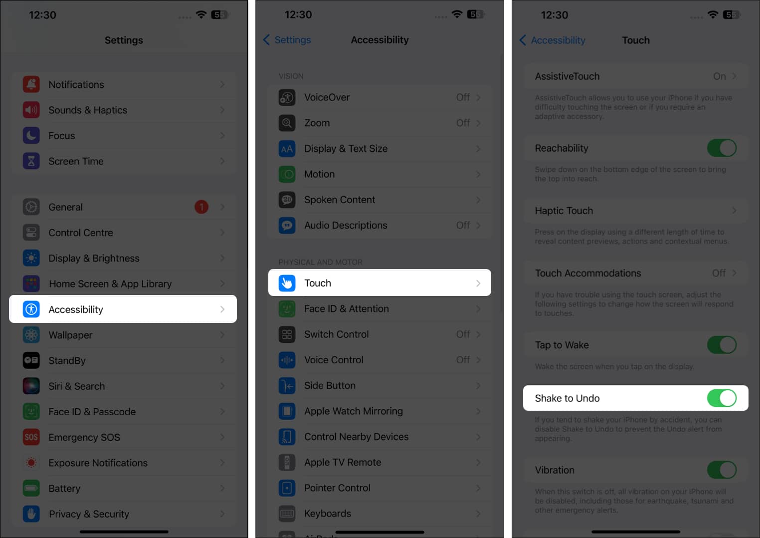 Go to Accessibility select Touch and toggle on Shake to Undo on your iPhone or iPad