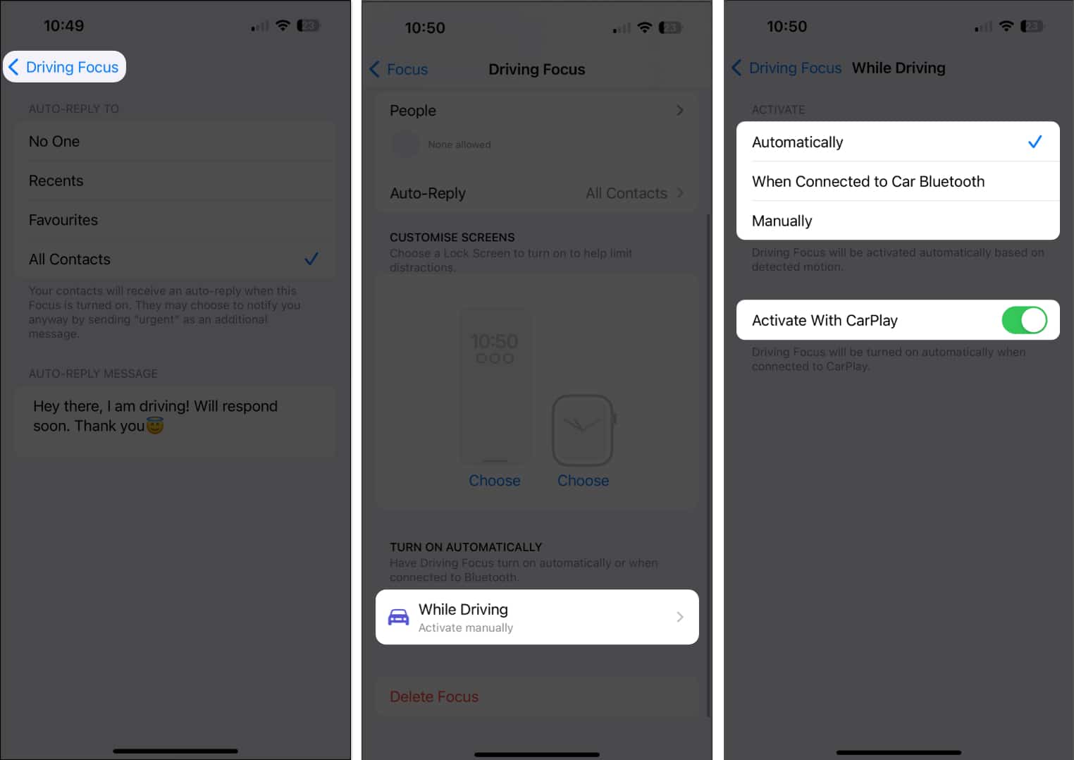 Go to Driving Focus While Driving Set to start Automatically 1