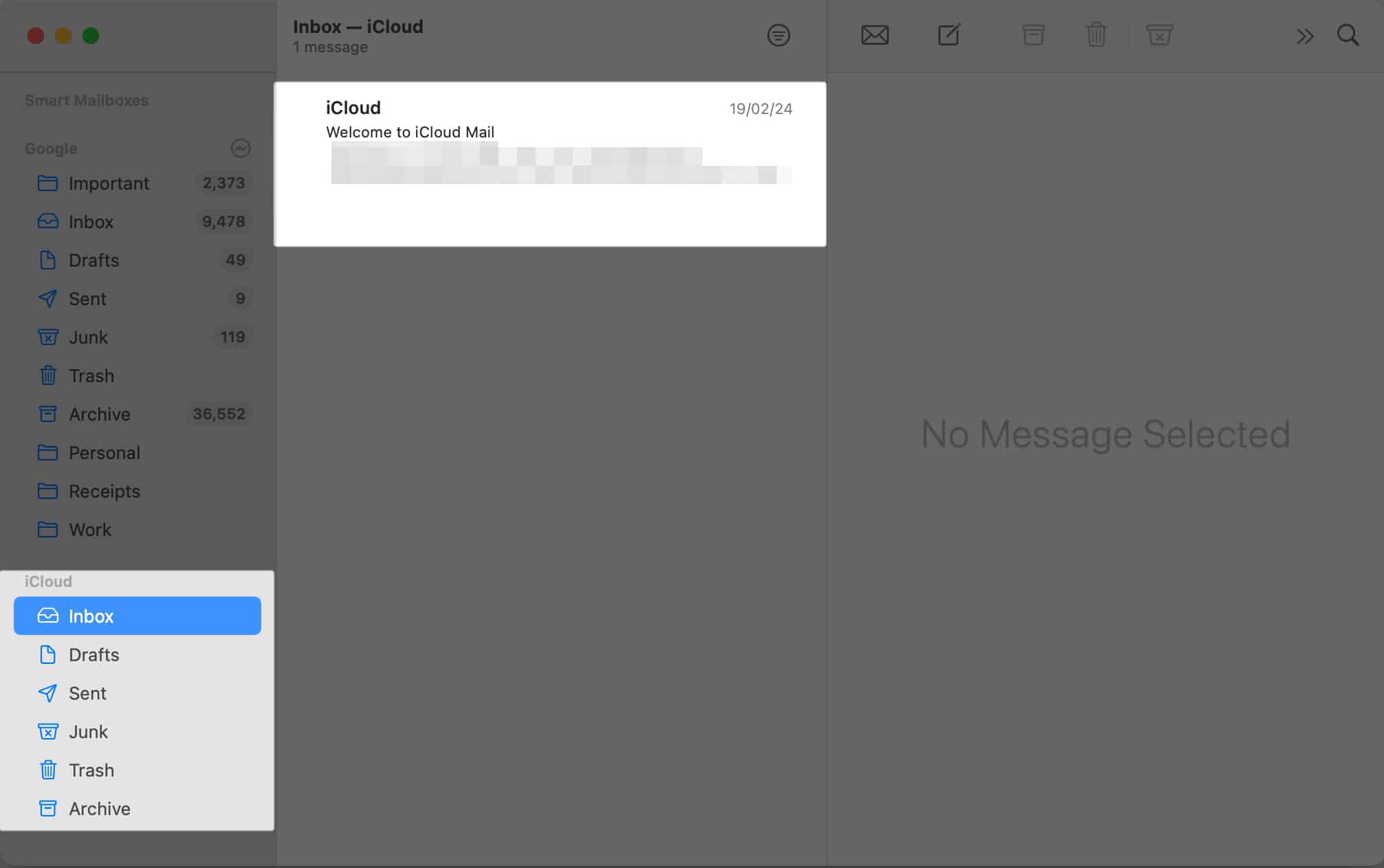 Launch the mail app on Mac scroll down to iCloud on left pane
