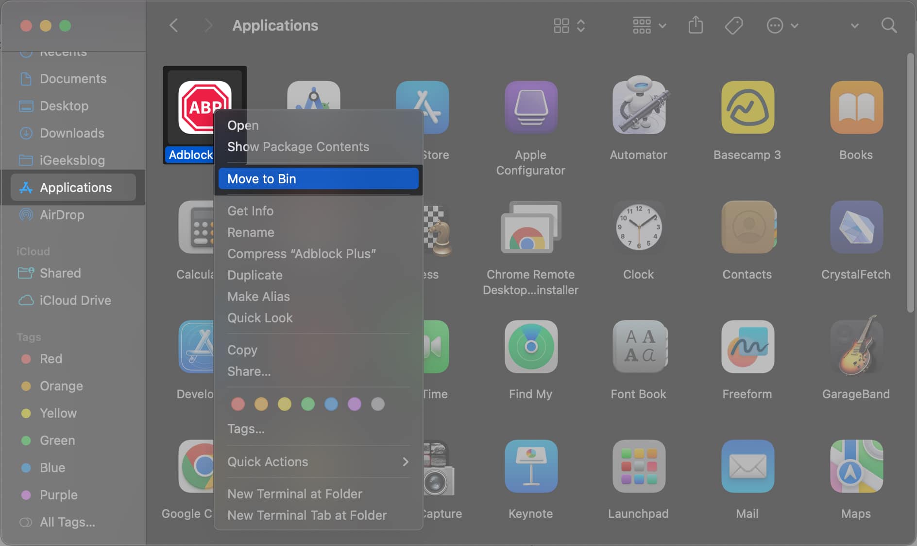On your Mac open Finder Applications select the Adblocker app right click and select Move to Bin