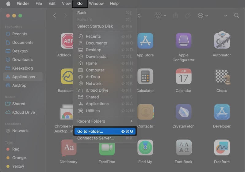 Open Finder Click on Go and select go to Folder