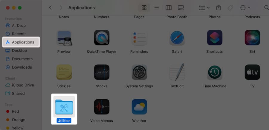 Open Finder click on Applications and select Utilities on Mac
